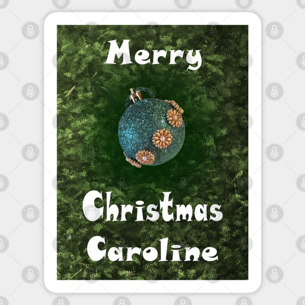 Merry Christmas Caroline - Green Glitter Ball Ornament with Beaded Flowers :) Sticker by Myriel